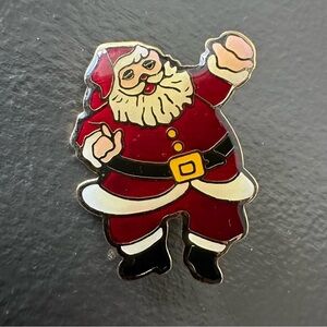 Vintage Jolly Red White & Black Enamel Dancing Santa Claus Christmas Holiday Pin
